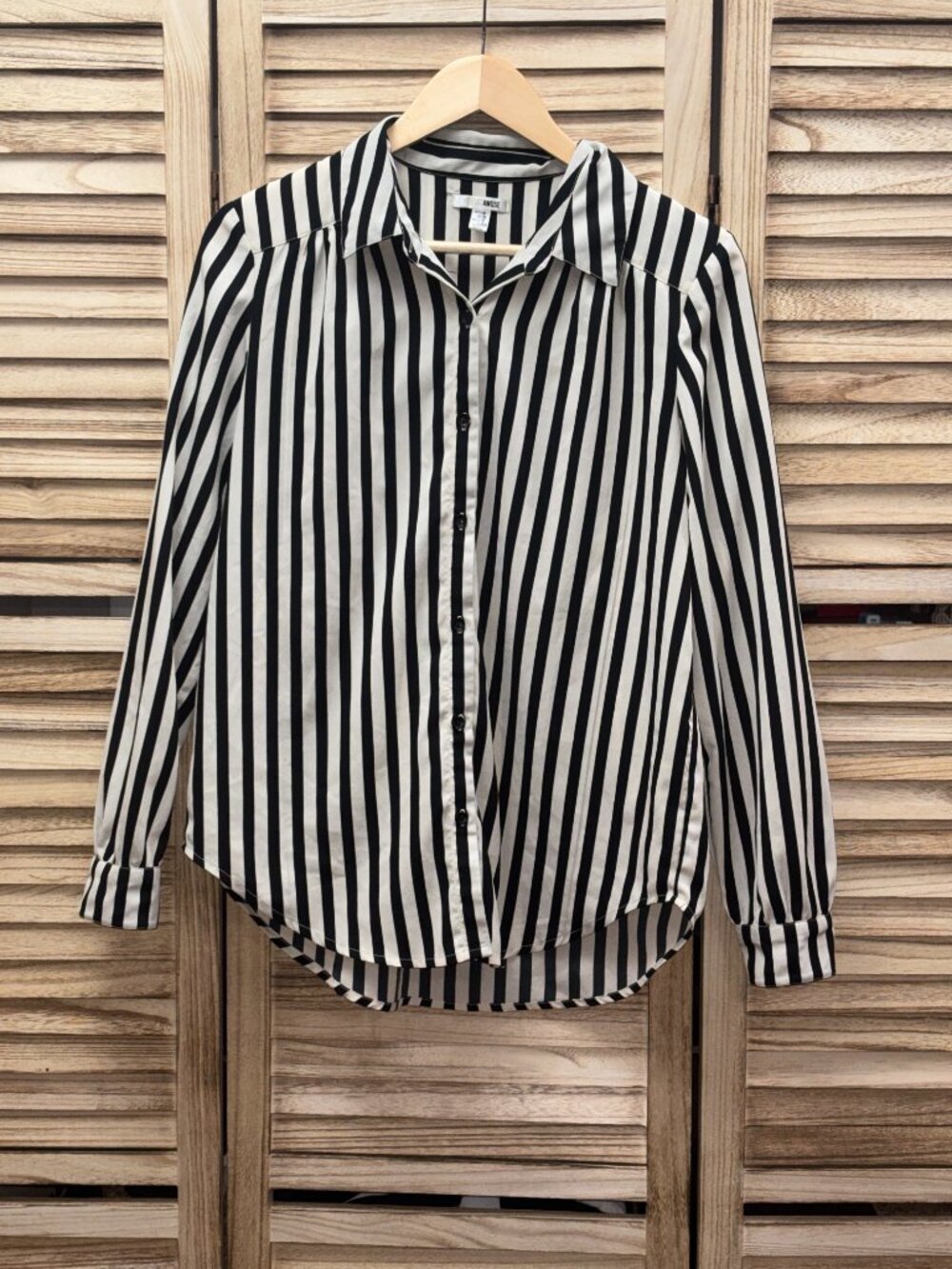 Amuse Society Striped Button-Up Shirt Dress – Women's Medium - Black & Ivory